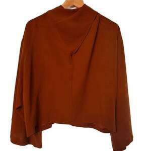 ZARA Russet Orange Draped Asymmetric Collar Batwing Sleeve Blouse Quiet Luxury